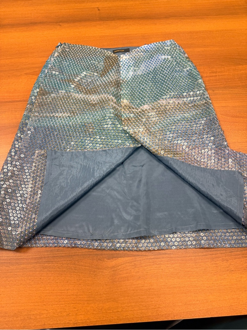 Alexander McQueen Iridescent Sequin Blue-Green Midi Skirt. Vintage circa 2008